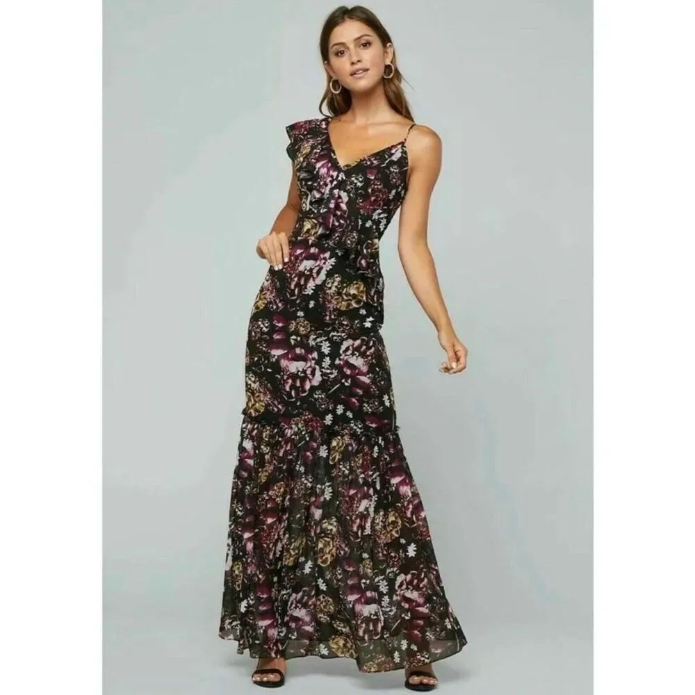 Bebe Womens new splendid garden black purple floral tank long maxi dress 0 Xxs